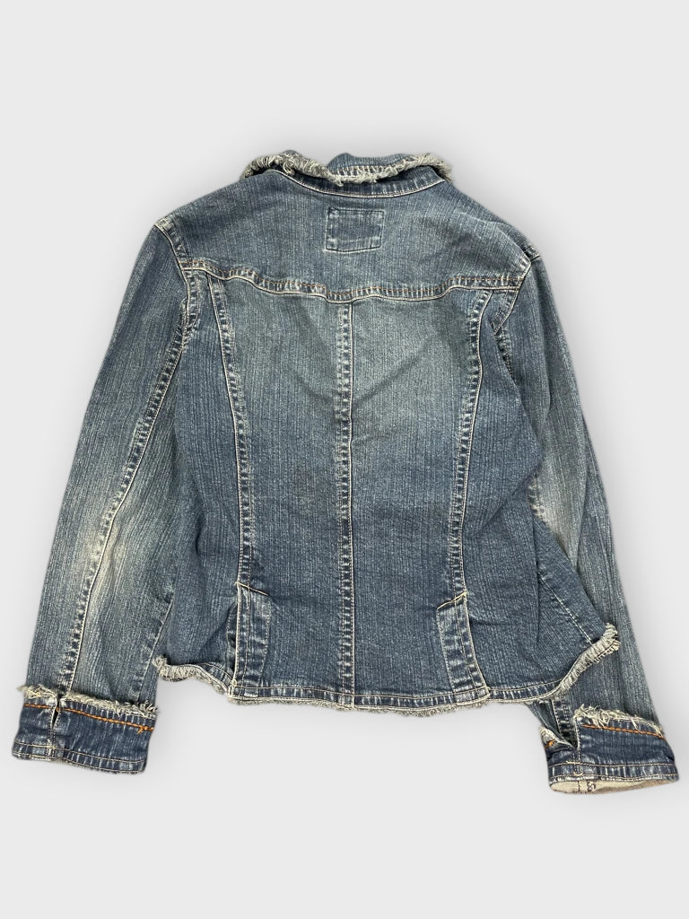 Live a Lill Frayed Hem Denim Blazer Jacket (L)