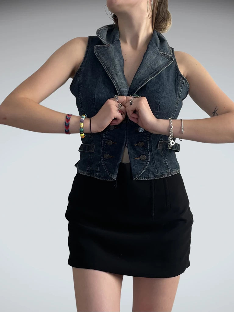 rebel brass – dark denim vest (M)