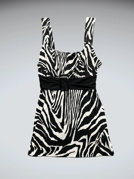 Zebra Print Belted Tunic Top (S)
