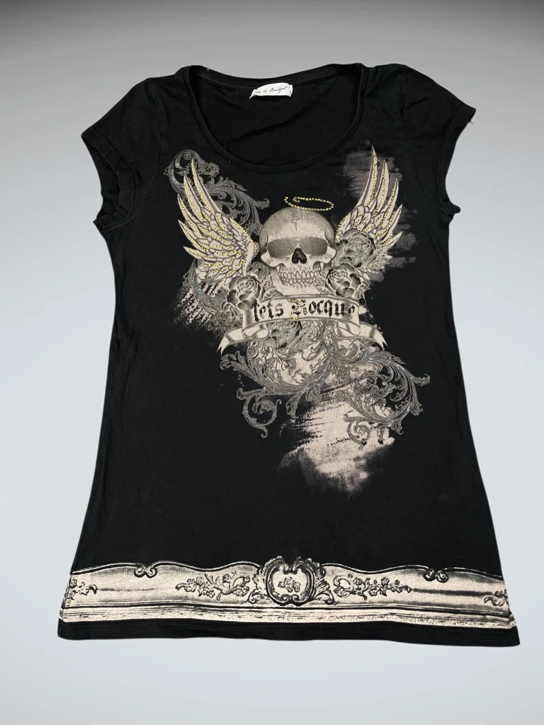 Y2K Black Skull Print Cotton Top (L)