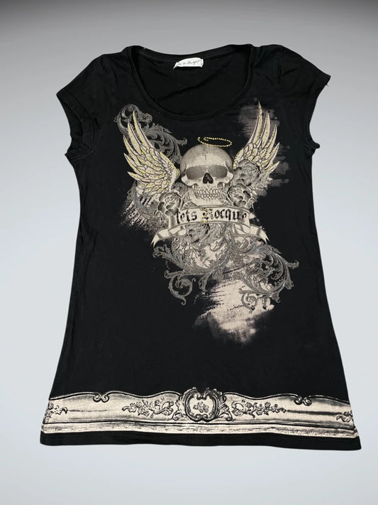 Y2K Black Skull Print Cotton Top (L)