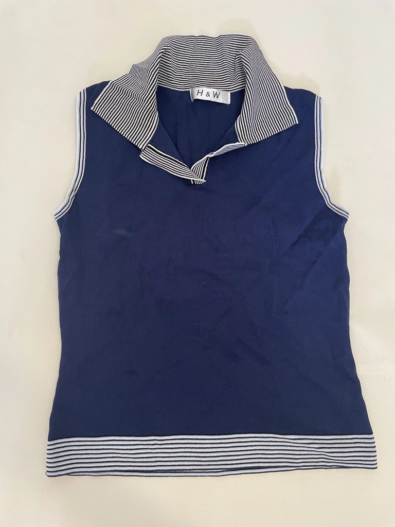 Navy Ribbed Polo Crop Top (S)