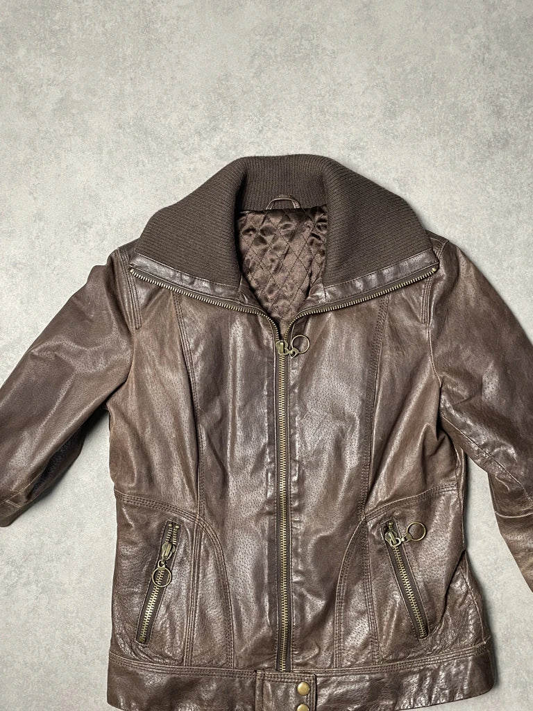 brown leather jacket