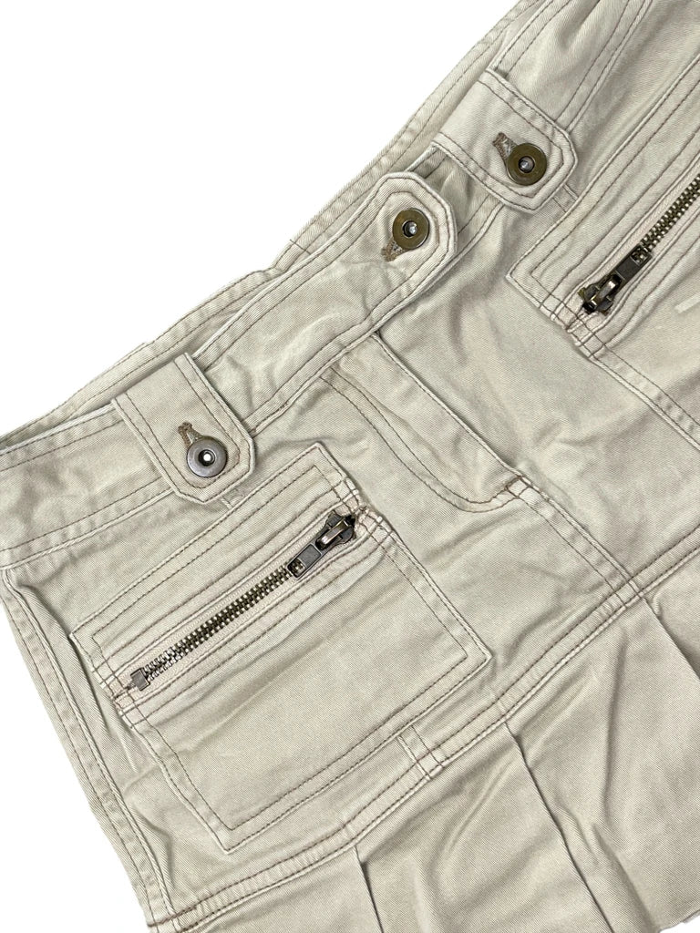Beige Pleated Hem Skirt with Zip Pockets (S)