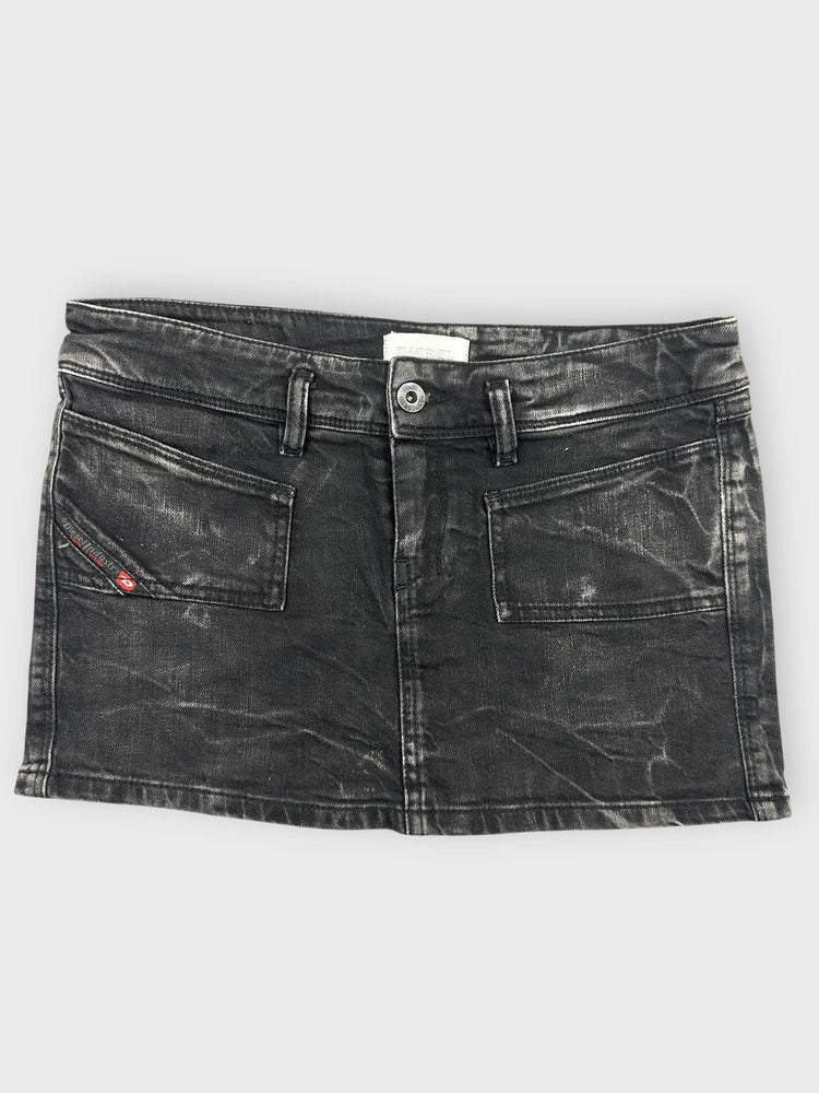 Edgy Black Denim Mini Skirt with Pockets (W29 / M)