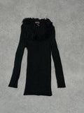 black jumper with decorated neck