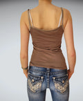 Mocha Brown Ruffle Lace Y2K Tank Top Cropped Style (M)