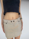 Khaki Beige Cargo Mini Skirt Utility Style Vintage Casual (M)