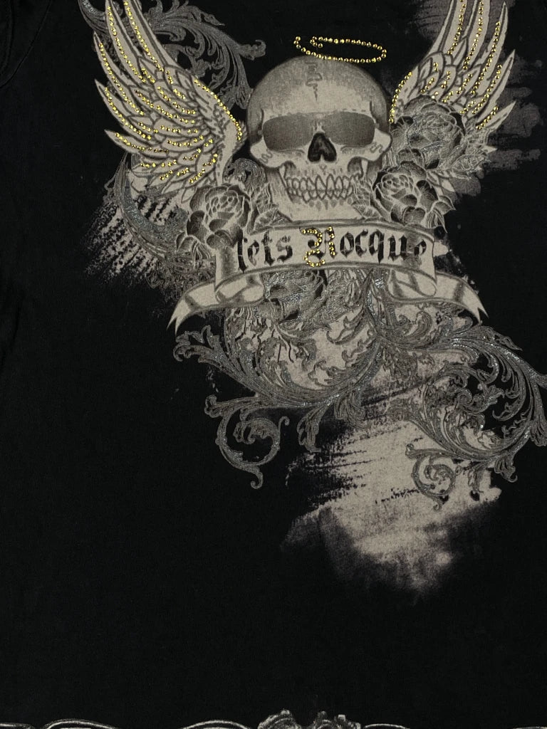 Y2K Black Skull Print Cotton Top (L)