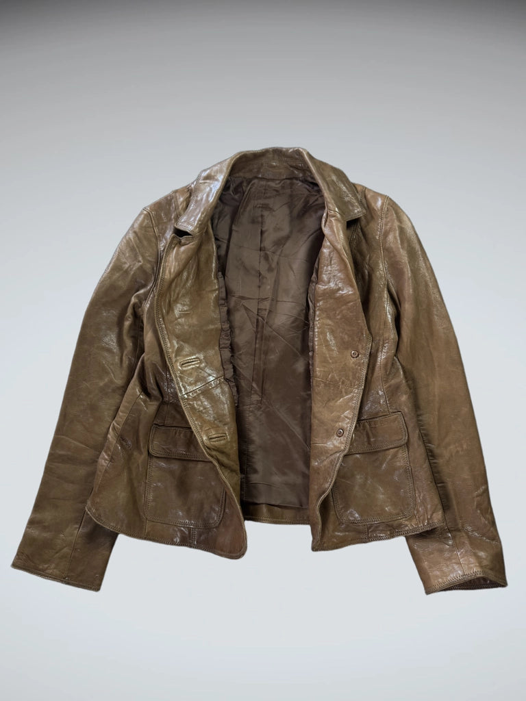 Vintage Brown Genuine Leather Coat Women (M)