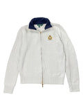 White Polo Ralph Lauren Full-Zip Sweater with Crest Embroidery (S)