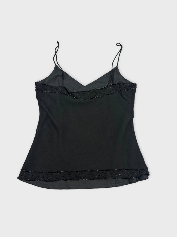 Sleek Black Silk Camisole with Lace Detail (S)
