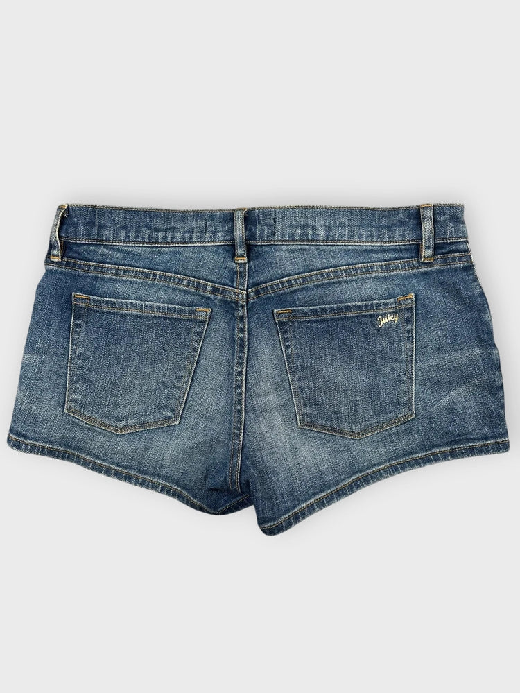 Embroidered Denim Mini Shorts with Gold Button (W31 / L)