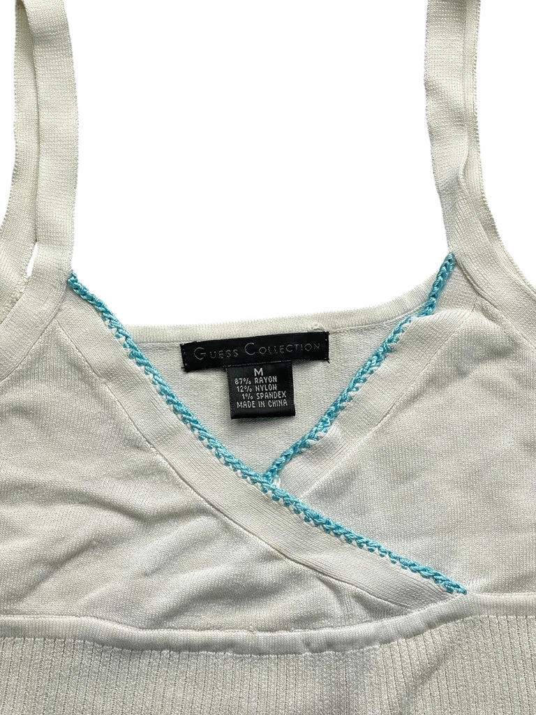 Beige Knit Tank Top with Blue Trim (M)