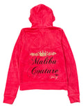 Pink Juicy Couture Velour Hoodie with Malibu Couture Graphic (L)