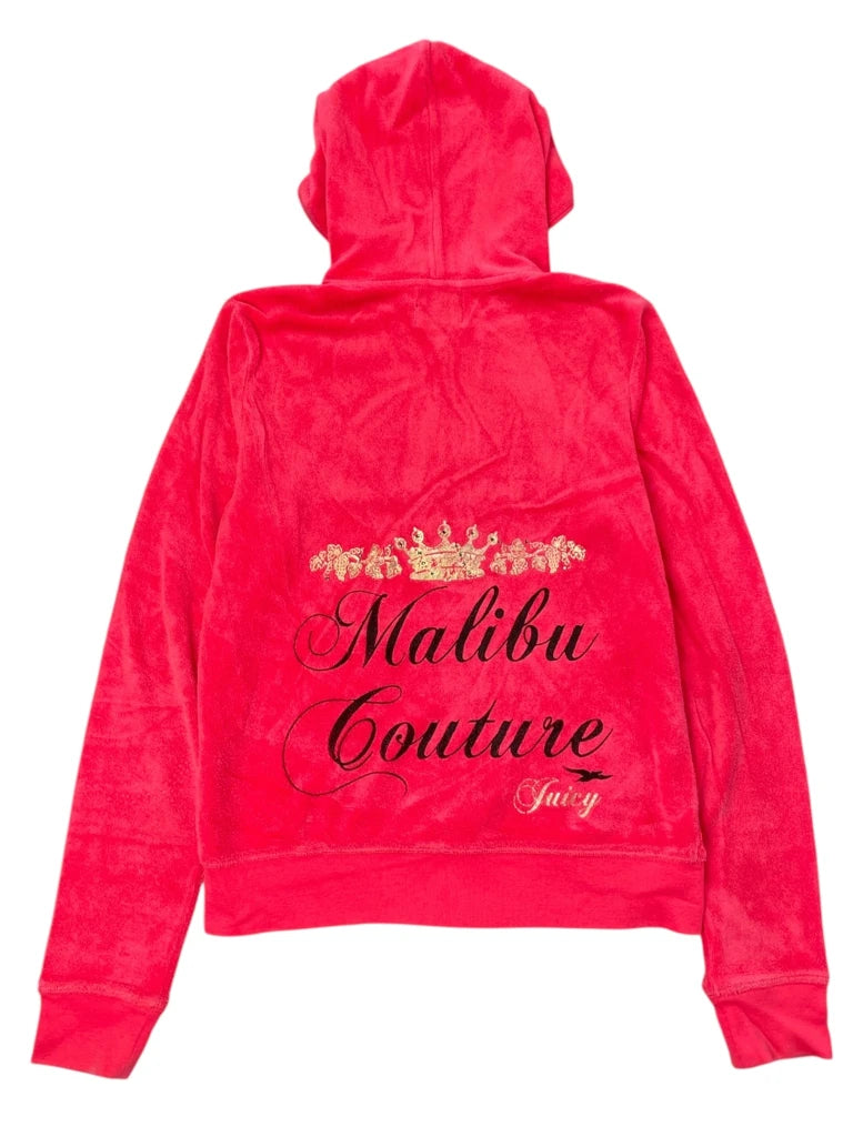 Pink Juicy Couture Velour Hoodie with Malibu Couture Graphic (L)
