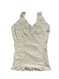 Light Green Ruched Floral Sequin Strap Top (S)