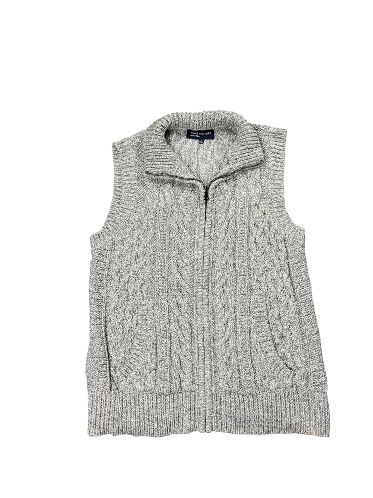 Grey Sleeveless Cable Knit Zip Vest (M)