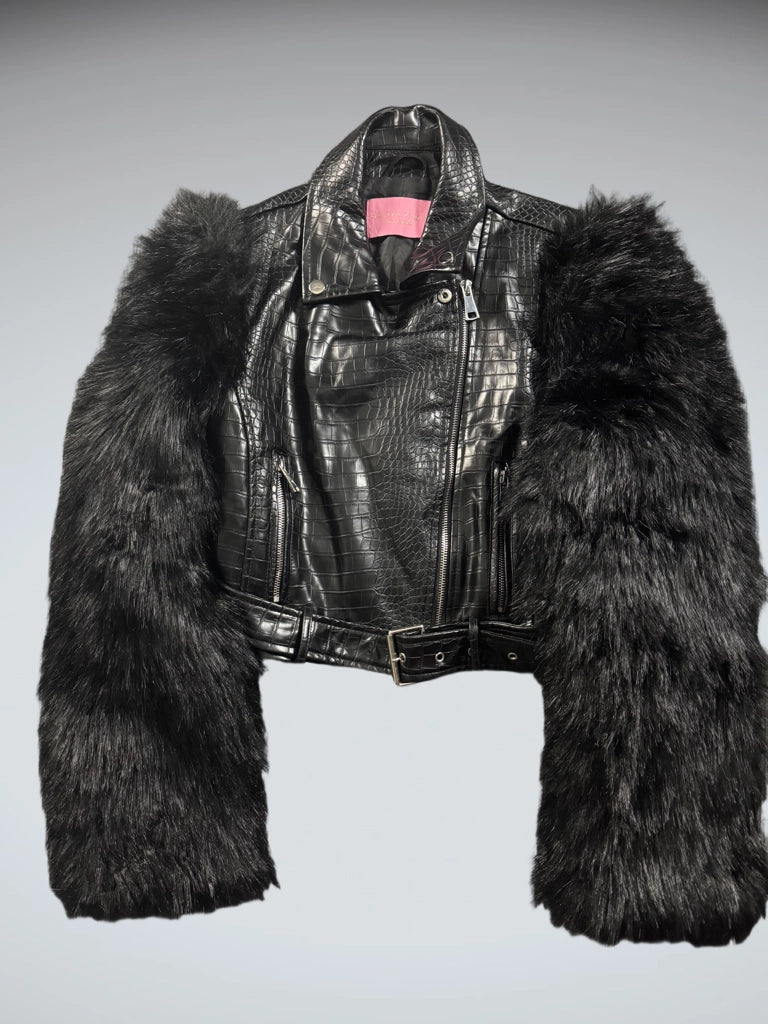 Azalea Wang Black Crocodile Faux Leather Jacket (XL)