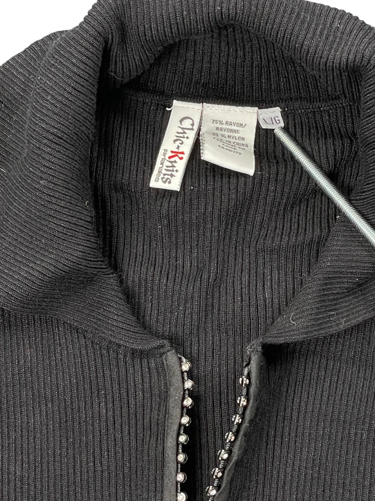 Chic-Knits Black Ribbed Zip Cardigan (L)
