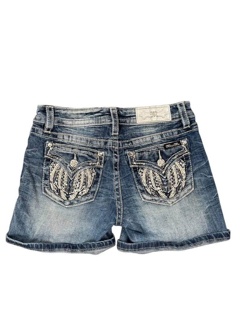 Miss Me Light Wash Rolled Hem Denim Hotpants (L)