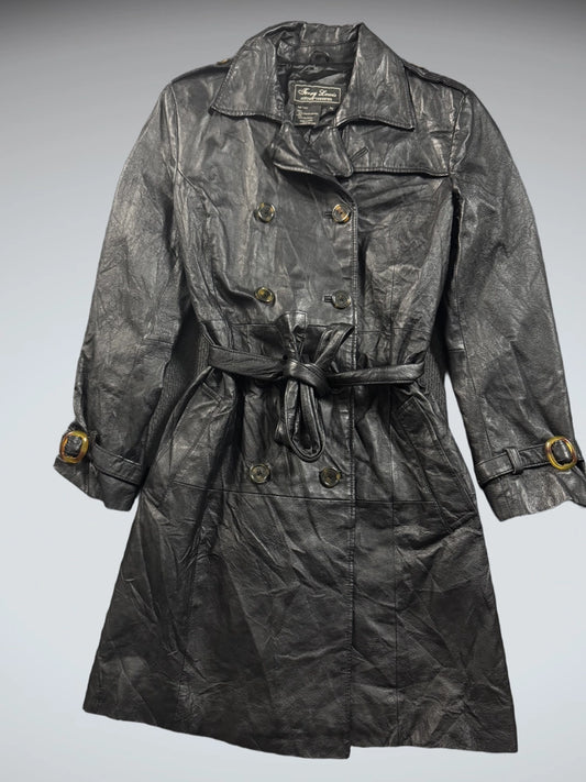 Terry Lewis Black Long Leather Coat (XS)