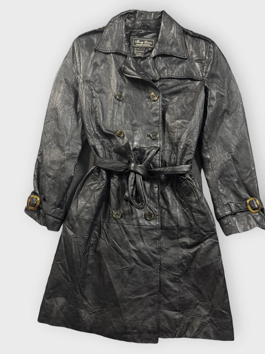 Terry Lewis Black Long Leather Coat (XS)
