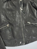 Vintage Black Genuine Leather Diagonal Zip Jacket Women (S)