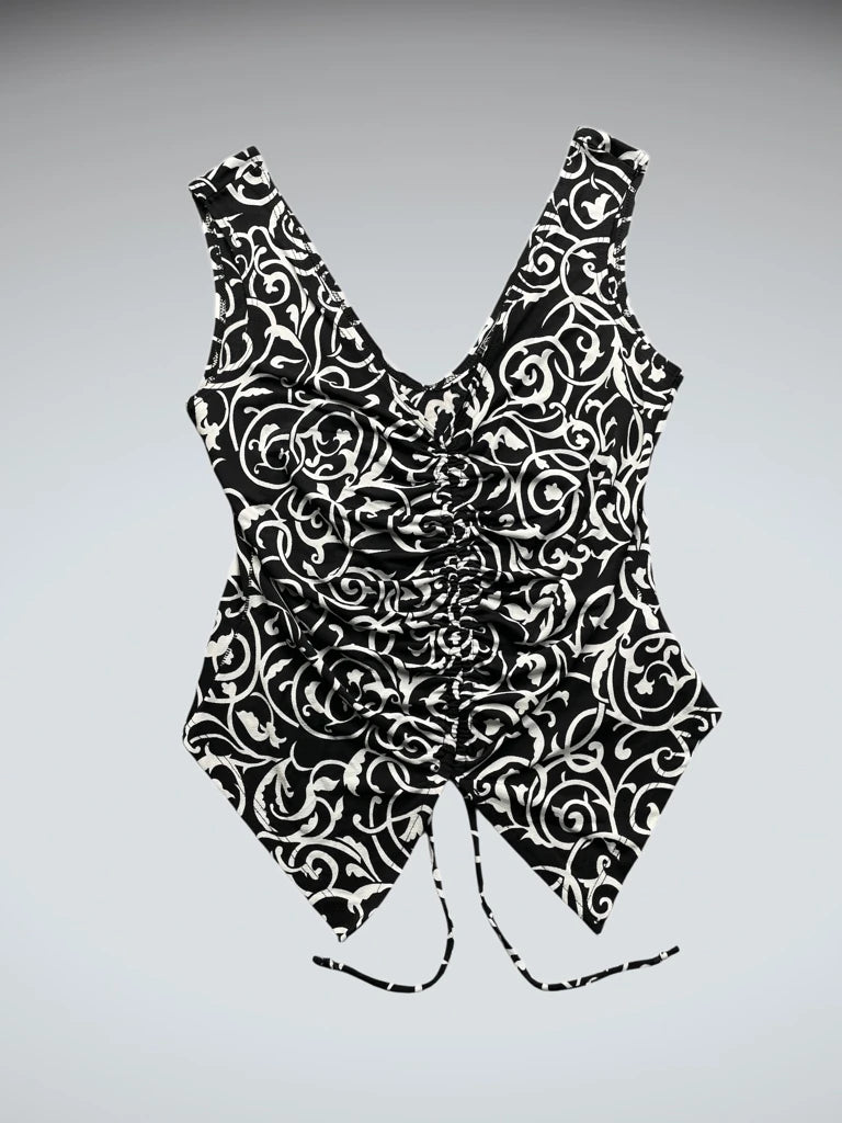 Black and White Baroque Pointed Hem Top (XS)