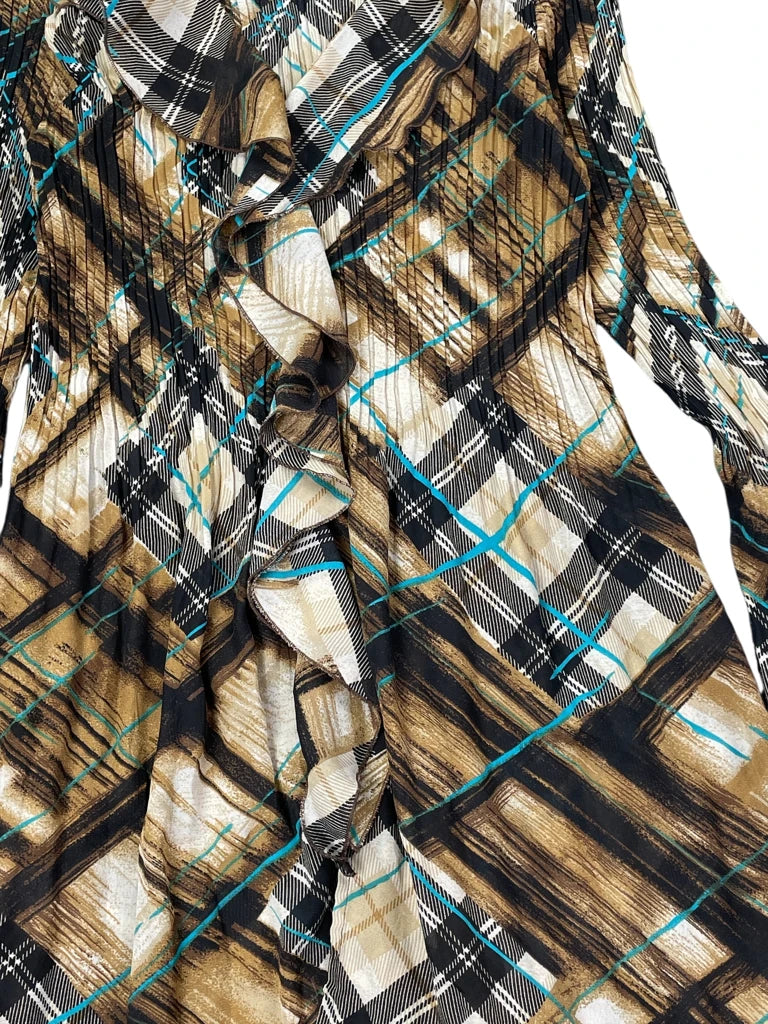Sunny Leigh Brown Plaid Ruffle Dress (L)