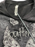 Black Y2K Butterfly Graphic Tee with Rhinestone Detail (M)