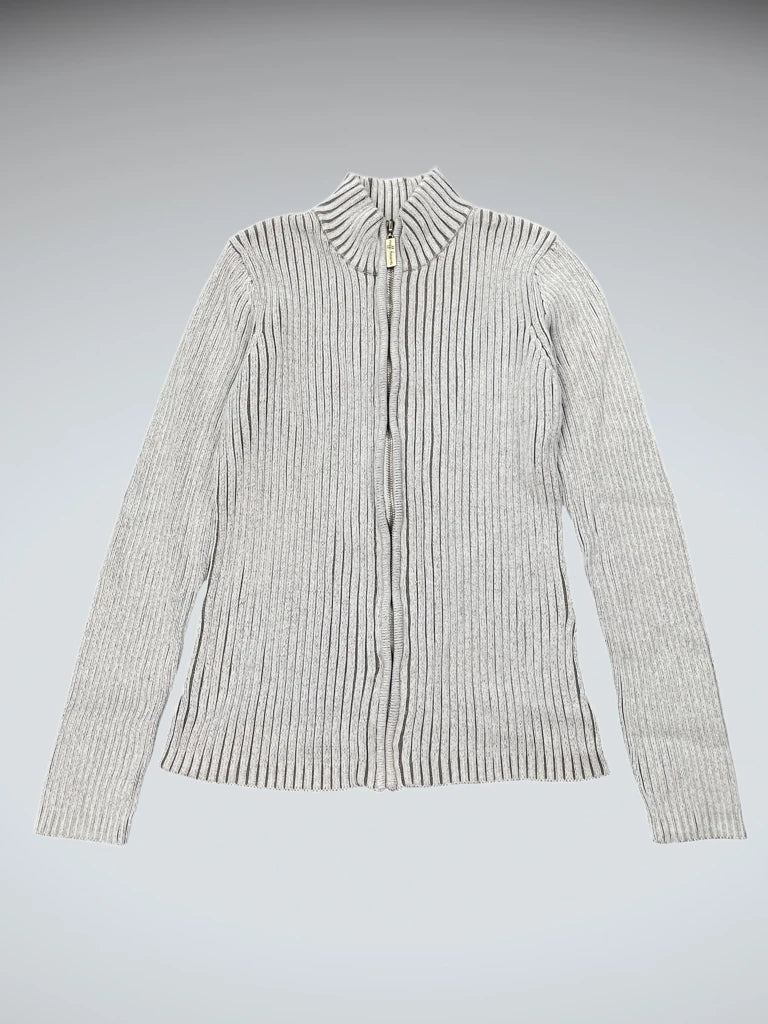 Ruff Hewn Grey Ribbed Full-Zip Cardigan (M)