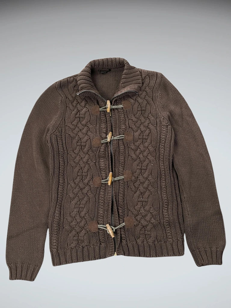 Brown Cable Knit Toggle Cardigan (S)
