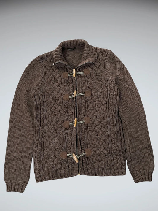 Brown Cable Knit Toggle Cardigan (S)