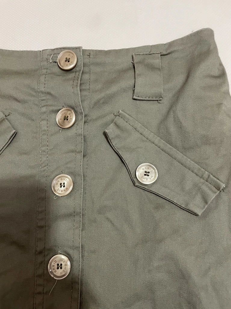 Vintage Olive Green Utility Button Midi Skirt Y2K Style (M)