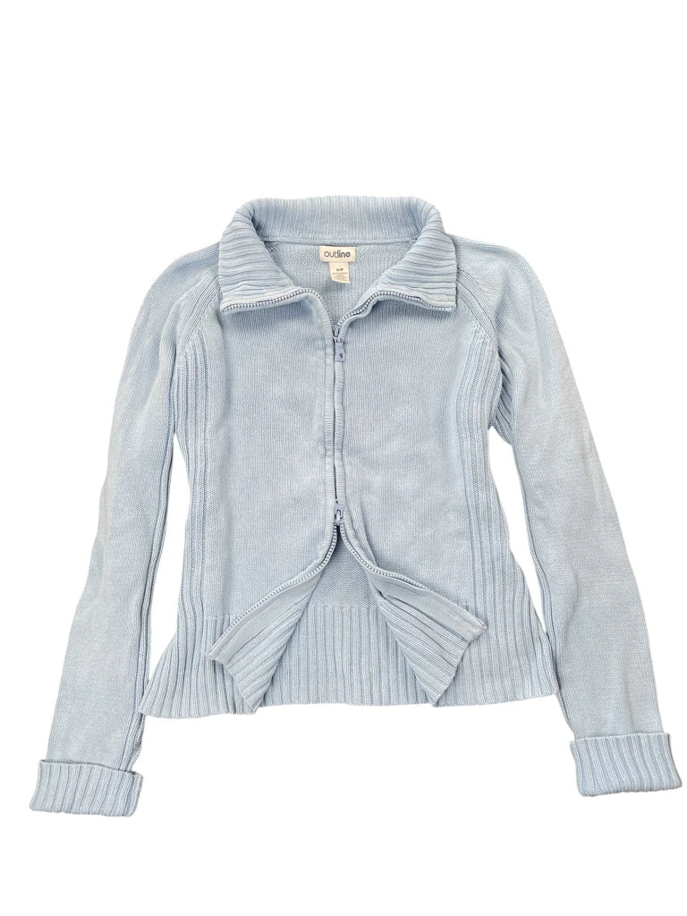 Turquoise Knit Zip-Up Cardigan (S)