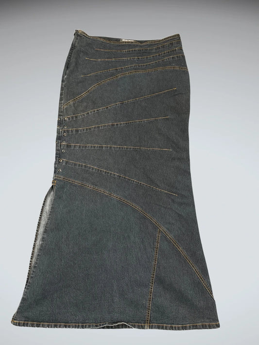 Black Asymmetrical Panel Denim Skirt (M)