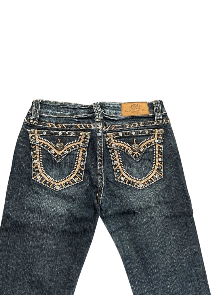Dark Wash Embellished Flare Jeans (S)