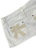 White Beige Denim Mini Skirt with Back Embroidery (L)