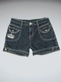 Crown Embroidered Dark Wash Denim Hotpants (S)