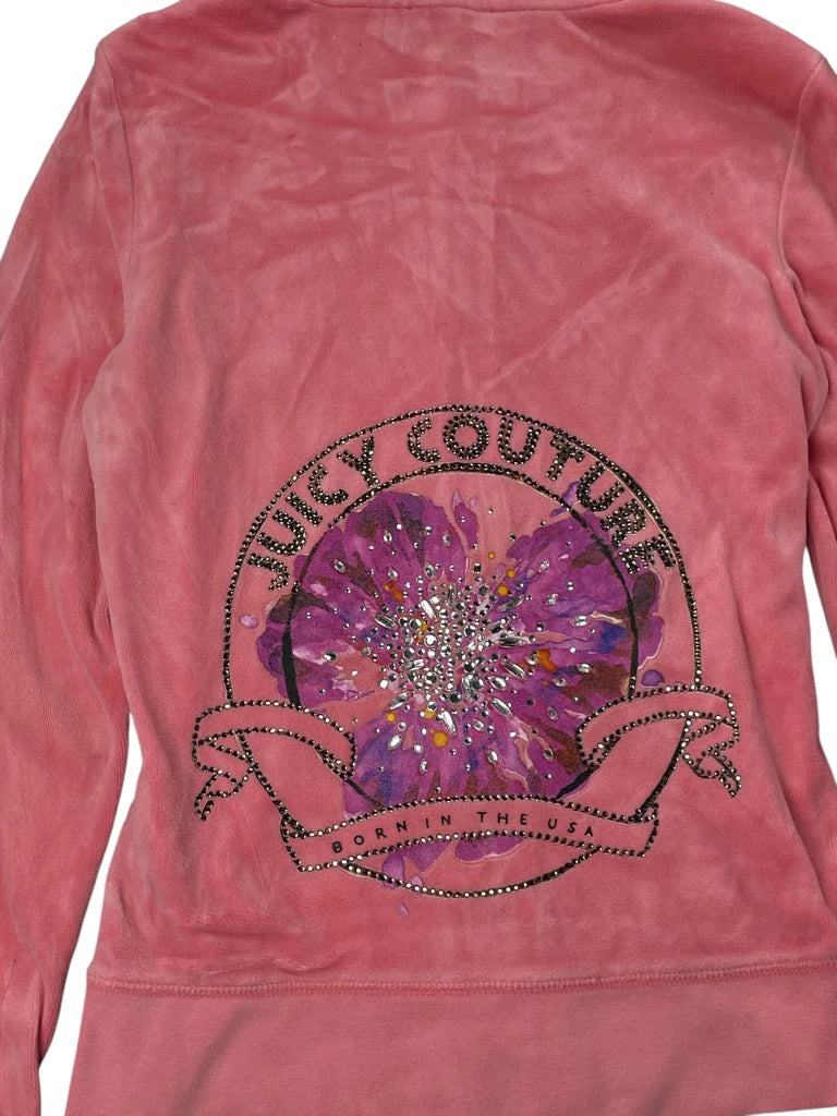 Pink Floral Backprint Zip Hoodie (S)