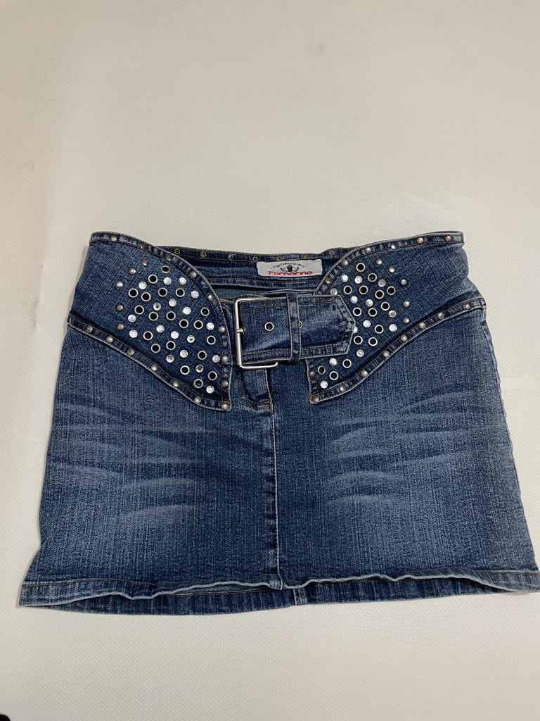 Edgy Low Rise Grommet Belt Denim Mini Skirt Fornarina (M)