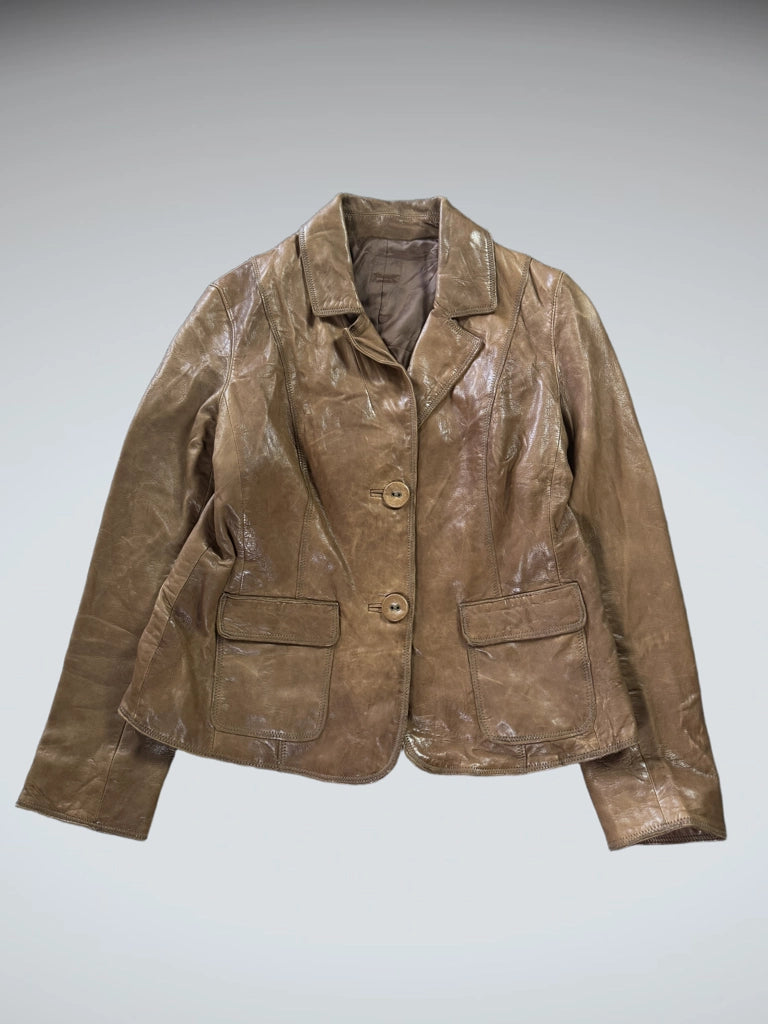 Vintage Brown Genuine Leather Coat Women (M)