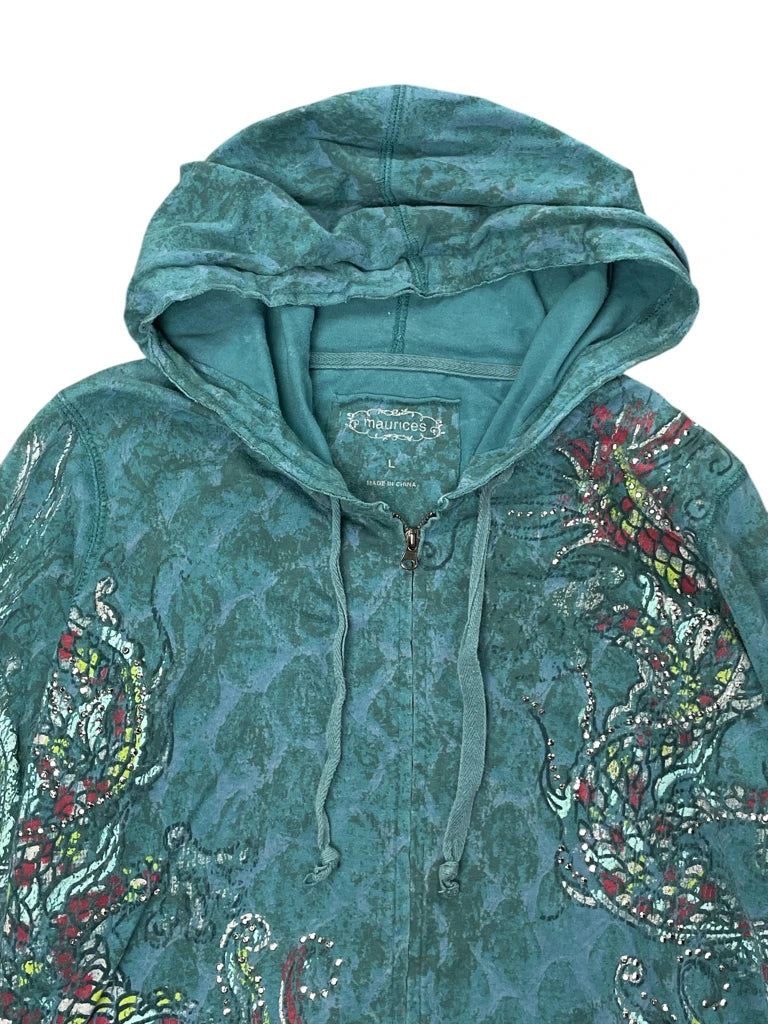Teal Dragon Print Hoodie (L)