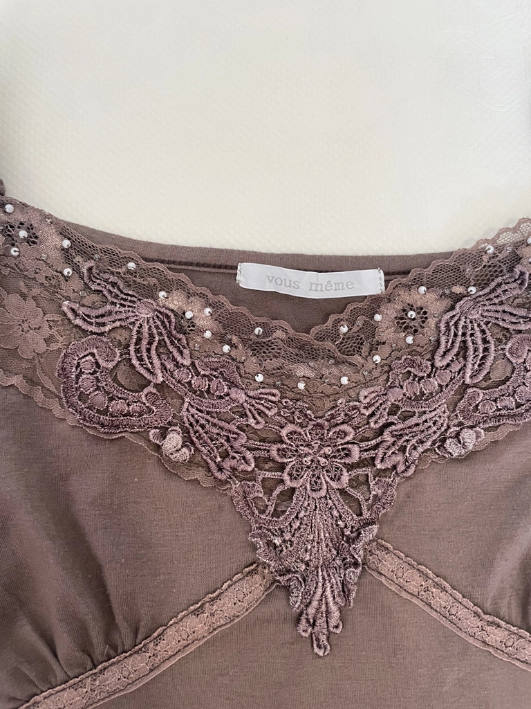 Brown Lace Detail Camisole Top (M)