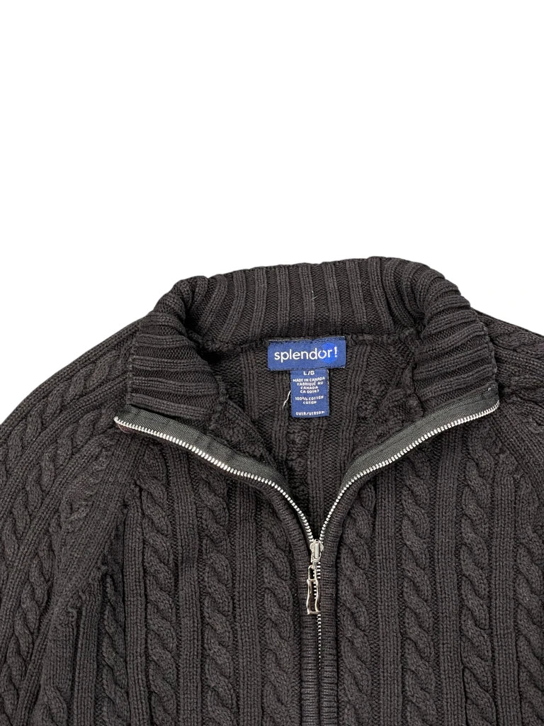 Black Cable Knit Zip Sweater (L)
