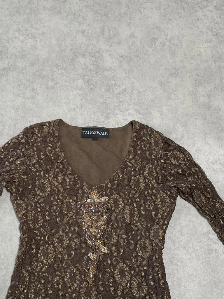 lace brown top with gems