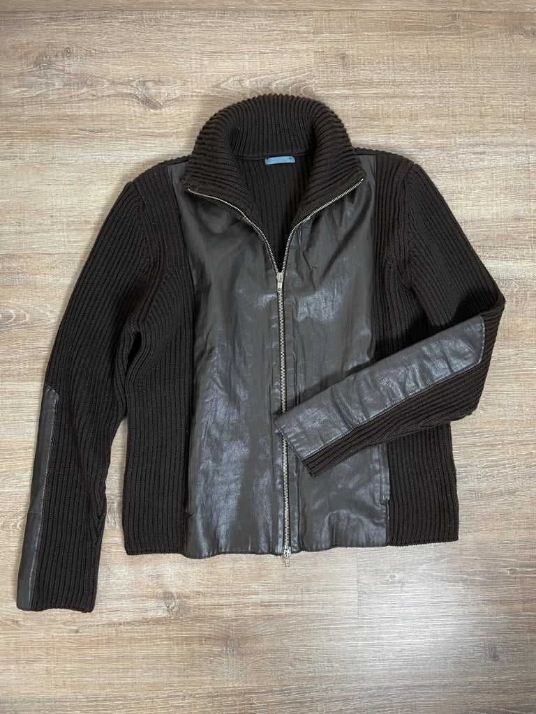 Leather jacket with fabric