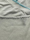 Beige Knit Tank Top with Blue Trim (M)