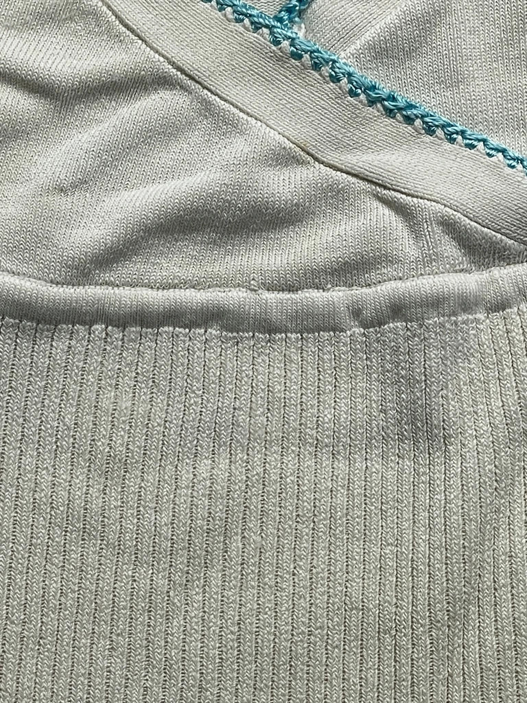 Beige Knit Tank Top with Blue Trim (M)